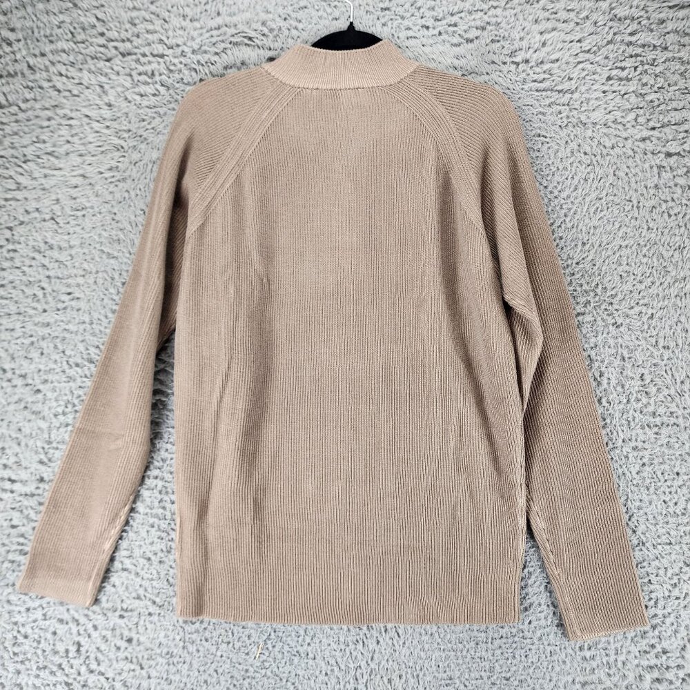 Luchiano Visconti Sweater Mens M Taupe Brown Ribbed Knit 1/4 Zip Pullover *NWT* - Picture 10 of 11